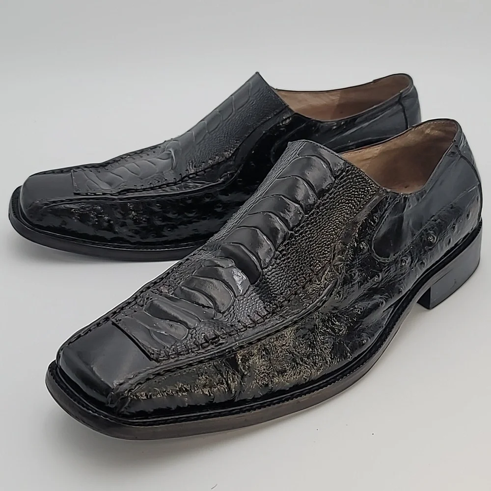 STACY ADAMS sz11 Alligator & Ostrich Leather Loafers Chisel Toe